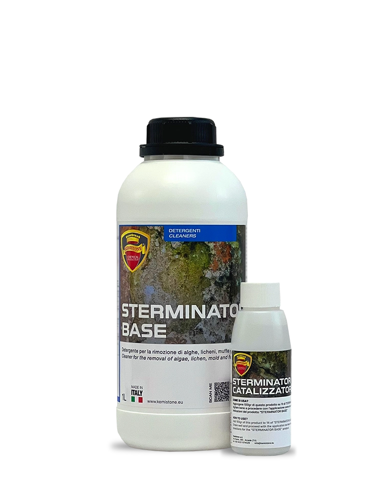 STERMINATOR detergente Kemistone per alghe, licheni, muschi e muffe su pietra e superfici esterne